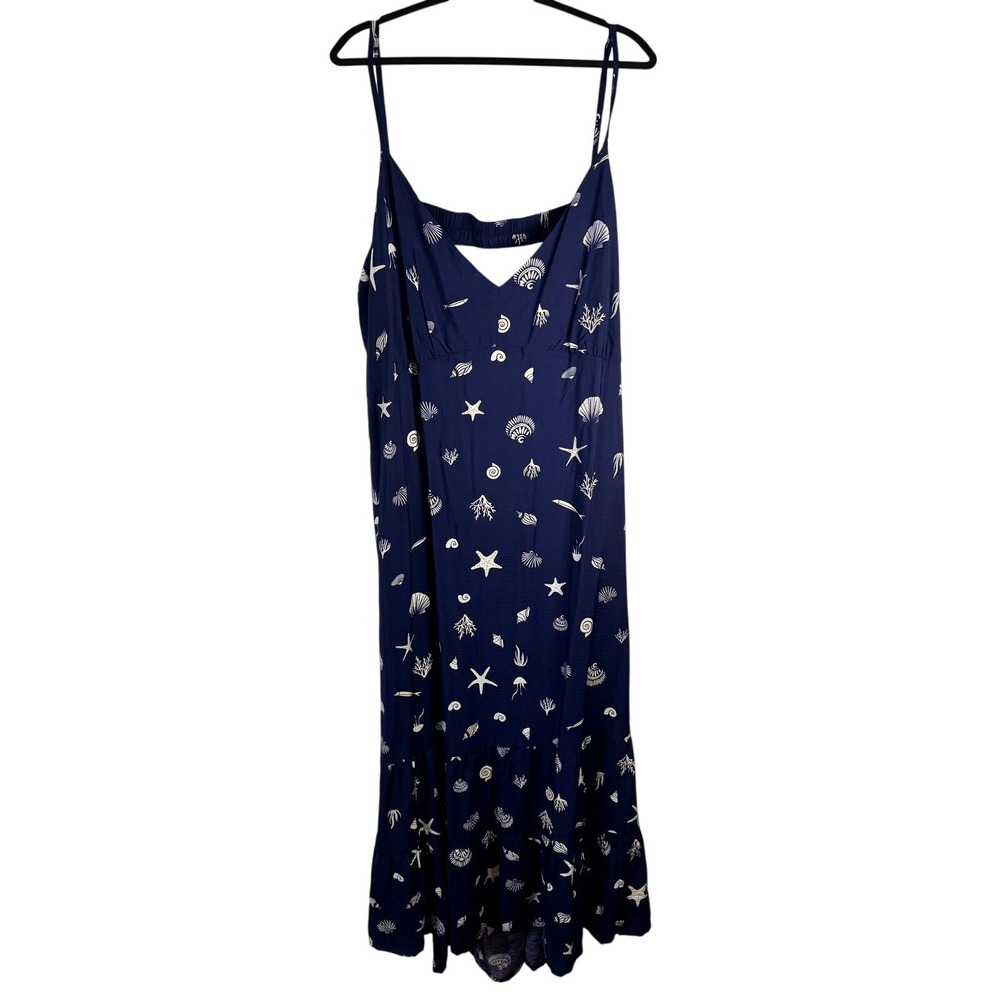 Target Navy Blue Seashell Starfish Print Maxi Dress Nautical Cutout Back